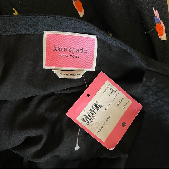NWT Kate Spade Flock Party Jacquard Mini Dress Black Pink Parrots Size 6 - Picture 8 of 10